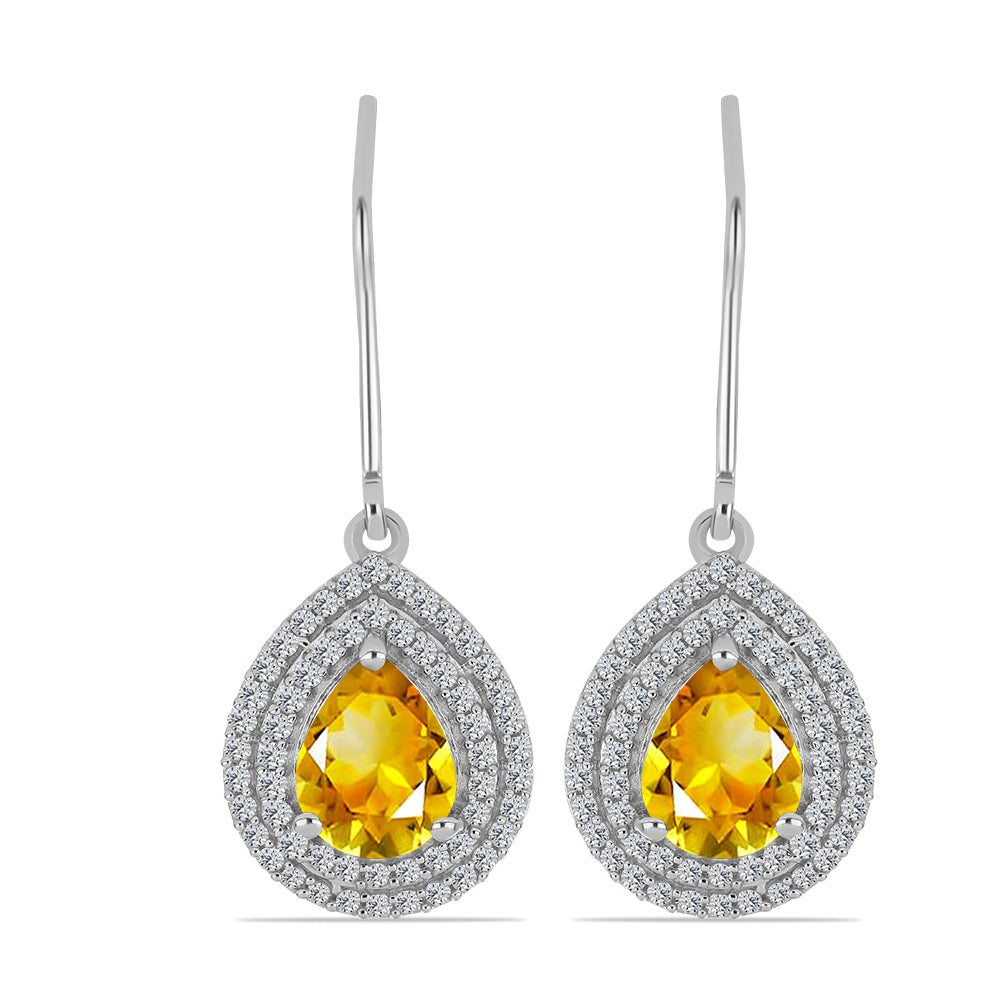 Cercei din Argint 925 ( 4.14 grame ) cu Citrin Ural și Topaz Alb 2.3 Carate 1 