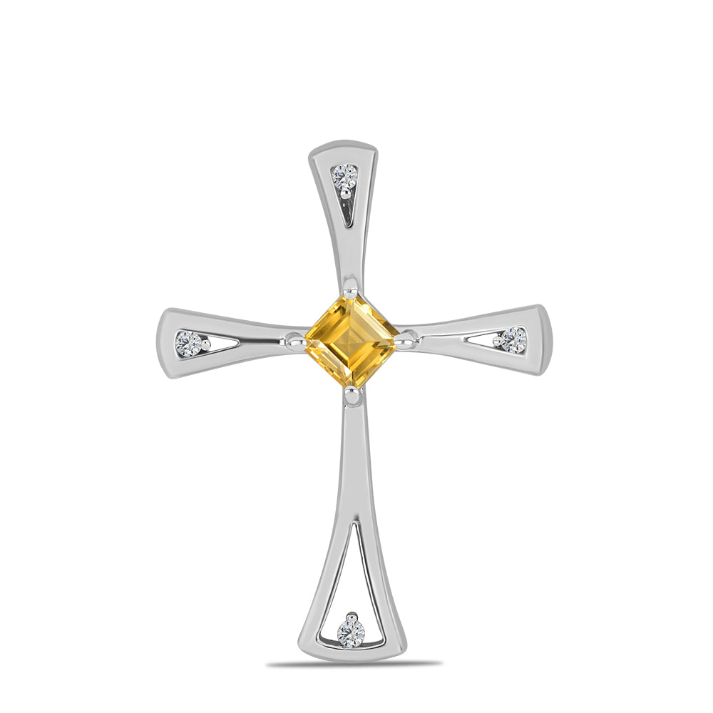 Cruce Pandantiv din Argint 925 ( 2.15 grame ) cu Citrin Ural și Topaz Alb 0.42 Carate 1 