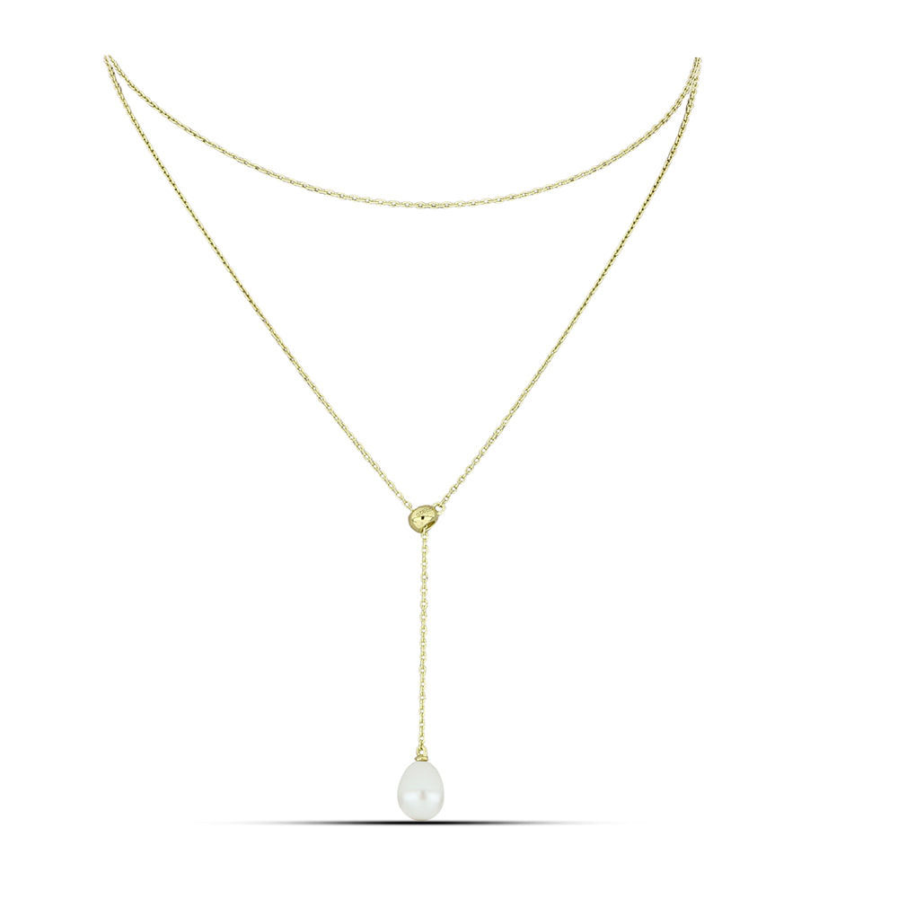 Colier din Argint 925 Placat cu Aur ( 3.27 grame ) cu Perlă de Apă Dulce Albă 4.84 Carate 1 