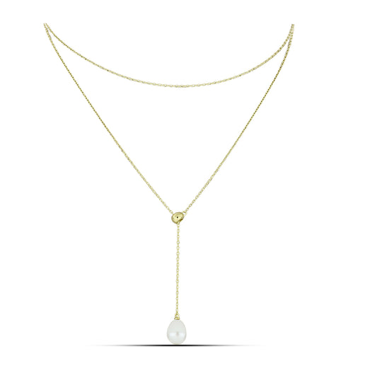 Colier din Argint 925 Placat cu Aur ( 3.27 grame ) cu Perlă de Apă Dulce Albă 4.84 Carate