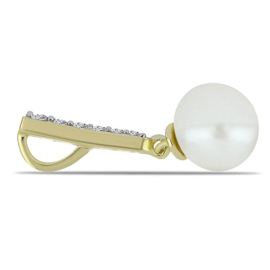 Pandantiv din Argint 925 Placat cu Aur ( 0.56 grame ) cu Perlă de Apă Dulce Albă și Topaz Alb 5.02 Carate