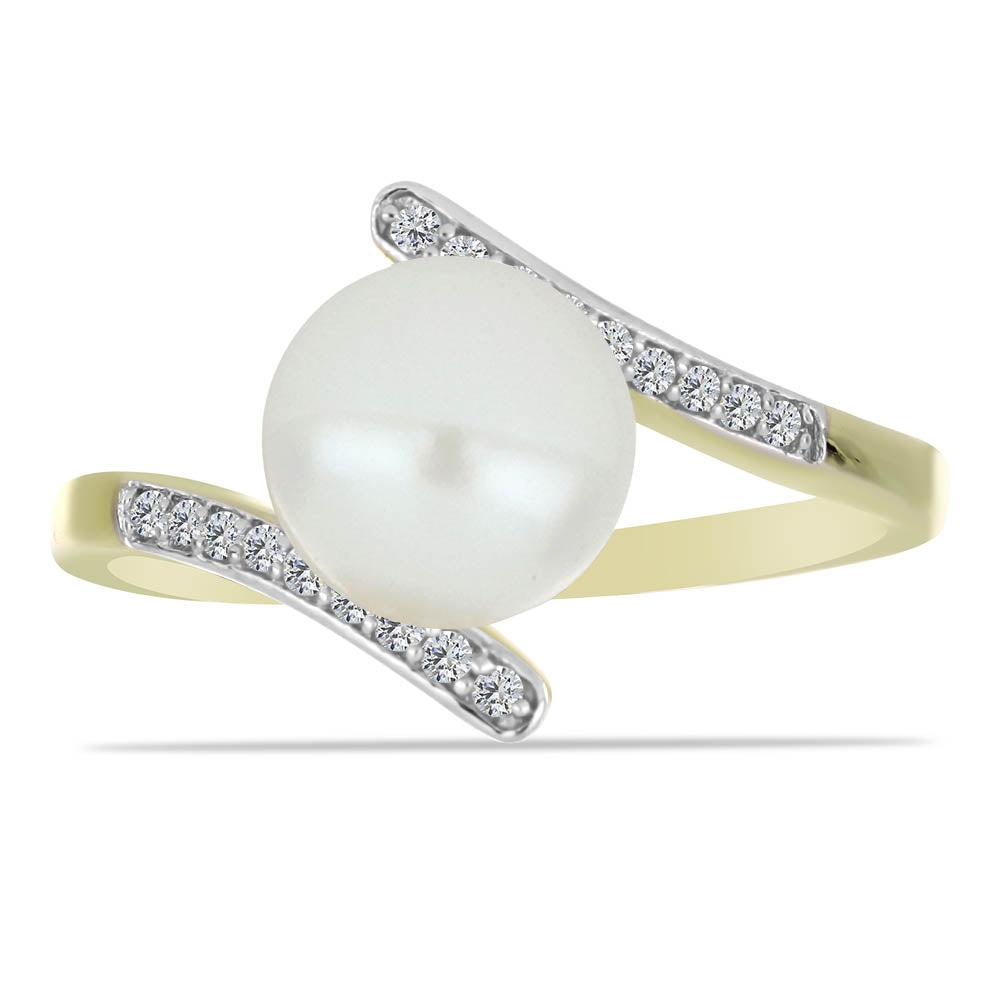 Inel din Argint 925 Placat cu Aur ( 2.3 grame ) cu Perlă de Apă Dulce Albă și Topaz Alb 4.27 Carate 1 