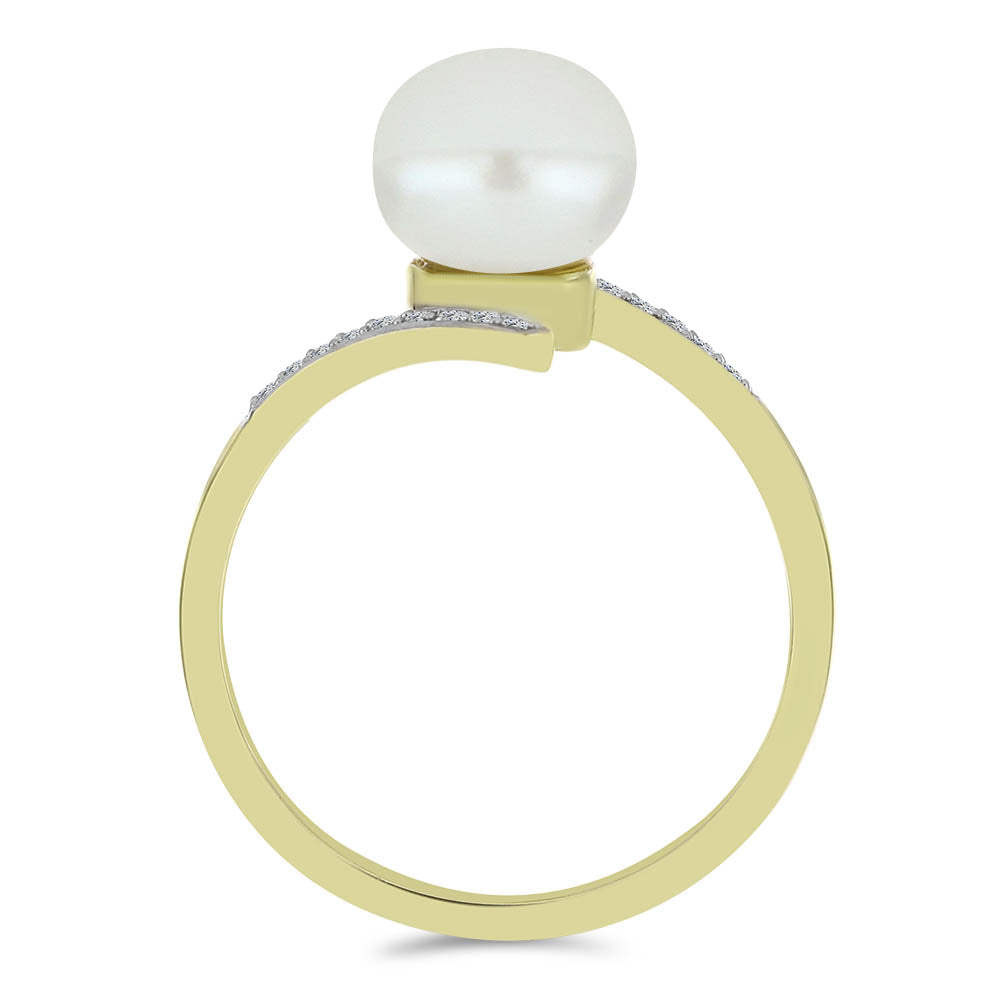 Inel din Argint 925 Placat cu Aur ( 2.3 grame ) cu Perlă de Apă Dulce Albă și Topaz Alb 4.27 Carate 2 