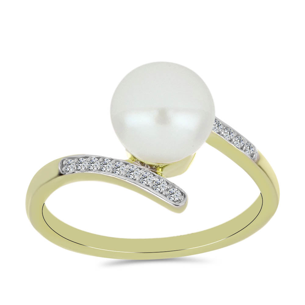 Inel din Argint 925 Placat cu Aur ( 2.3 grame ) cu Perlă de Apă Dulce Albă și Topaz Alb 4.27 Carate 3 