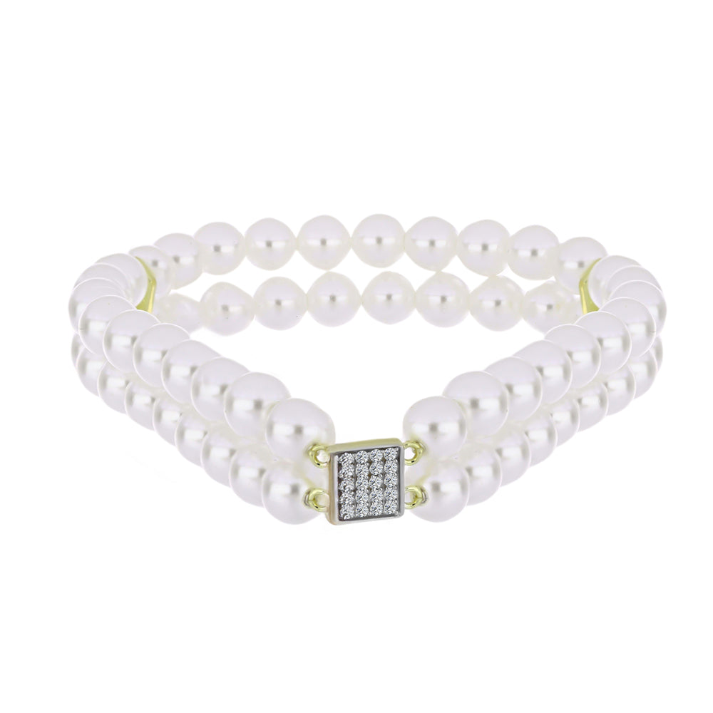 Brățară din Argint 925 Placat cu Aur ( 1.56 grame ) cu Perlă de Apă Dulce Albă și Topaz Alb 90.19 Carate 1 