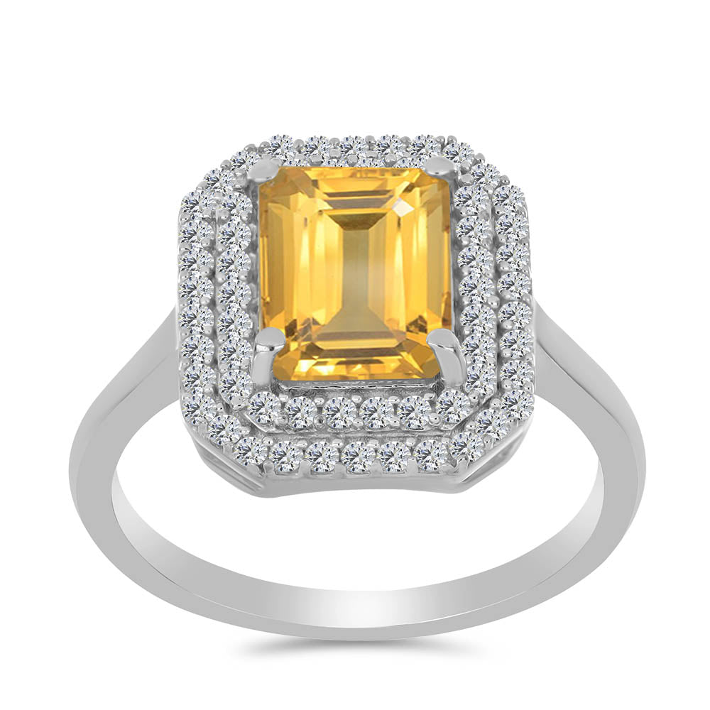 Inel din Argint 925 ( 3.24 grame ) cu Citrin Ural și Topaz Alb 2.62 Carate 3 