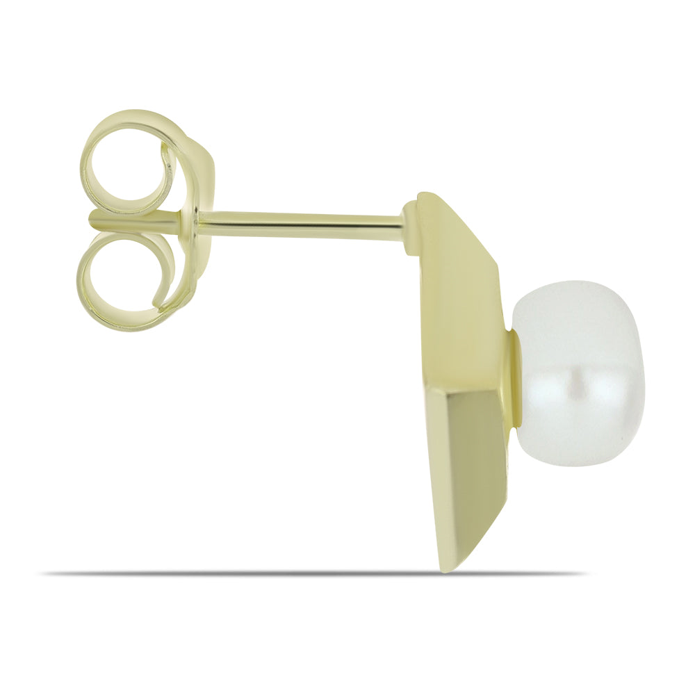 Cercei din Argint 925 Placat cu Aur ( 1.91 grame ) cu Perlă de Apă Dulce Albă 2.41 Carate 2 