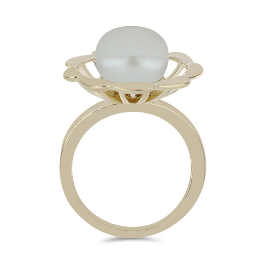 Inel din Argint 925 Placat cu Aur ( 4.06 grame ) cu Perlă de Apă Dulce Albă 6 Carate
