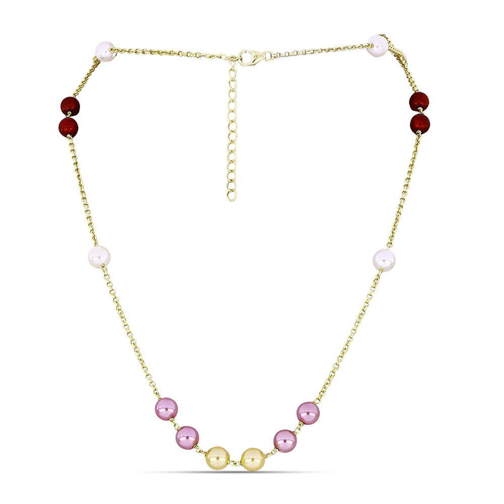 Colier din Argint 925 Placat cu Aur ( 3.19 grame ) cu Perlă de Apă Dulce Albă și Perlă de Apă Dulce de Culoarea Piersicii 19.97 Carate 1 