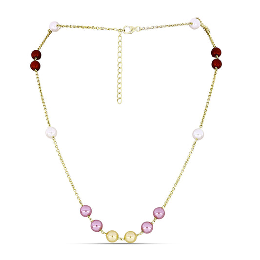 Colier din Argint 925 Placat cu Aur ( 3.19 grame ) cu Perlă de Apă Dulce Albă și Perlă de Apă Dulce de Culoarea Piersicii 19.97 Carate