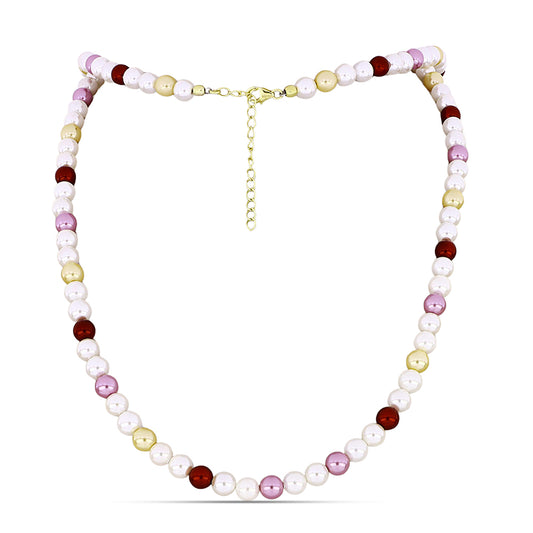 Colier din Argint 925 Placat cu Aur ( 1.04 grame ) cu Perlă de Apă Dulce Albă și Perlă de Apă Dulce de Culoarea Piersicii 113.3 Carate