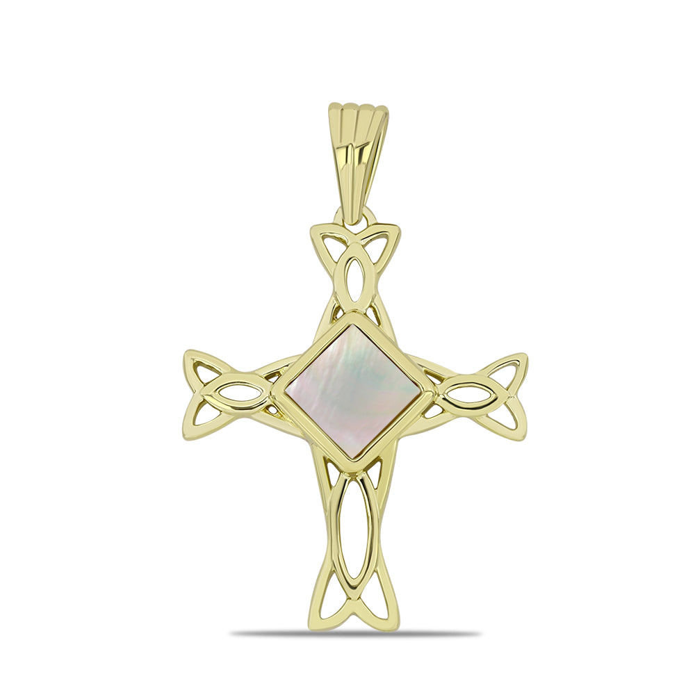 Cruce Pandantiv din Argint 925 Placat cu Aur ( 2.96 grame ) cu Sidef 1.13 Carate 1 