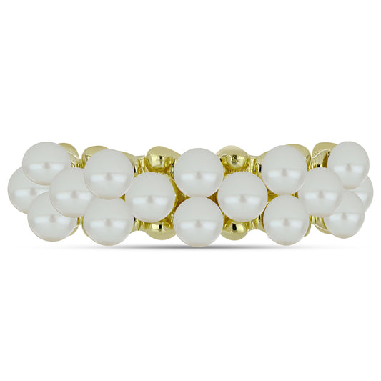 Inel din Argint 925 Placat cu Aur ( 3.77 grame ) cu Perlă de Apă Dulce Albă 3.93 Carate