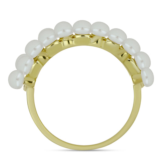 Inel din Argint 925 Placat cu Aur ( 3.77 grame ) cu Perlă de Apă Dulce Albă 3.93 Carate