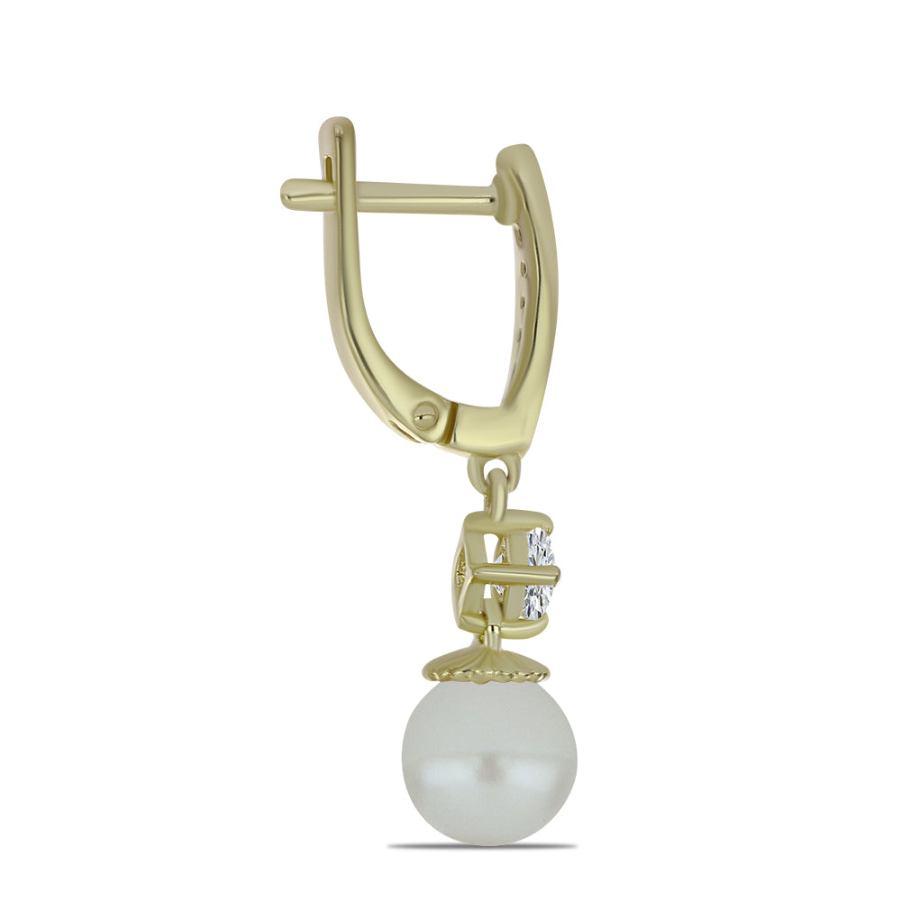 Cercei din Argint 925 Placat cu Aur ( 3.27 grame ) cu Perlă de Apă Dulce Albă și Topaz Alb 6.9 Carate 2 