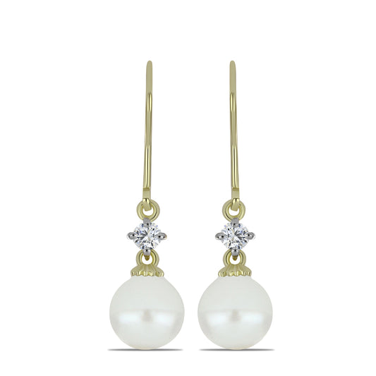 Cercei din Argint 925 Placat cu Aur ( 1.29 grame ) cu Perlă de Apă Dulce Albă și Topaz Alb 8.03 Carate