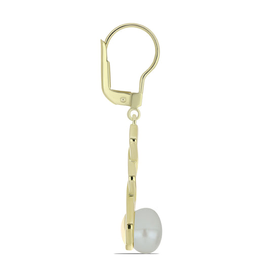 Cercei din Argint 925 Placat cu Aur ( 3.63 grame ) cu Perlă de Apă Dulce Albă 5.79 Carate