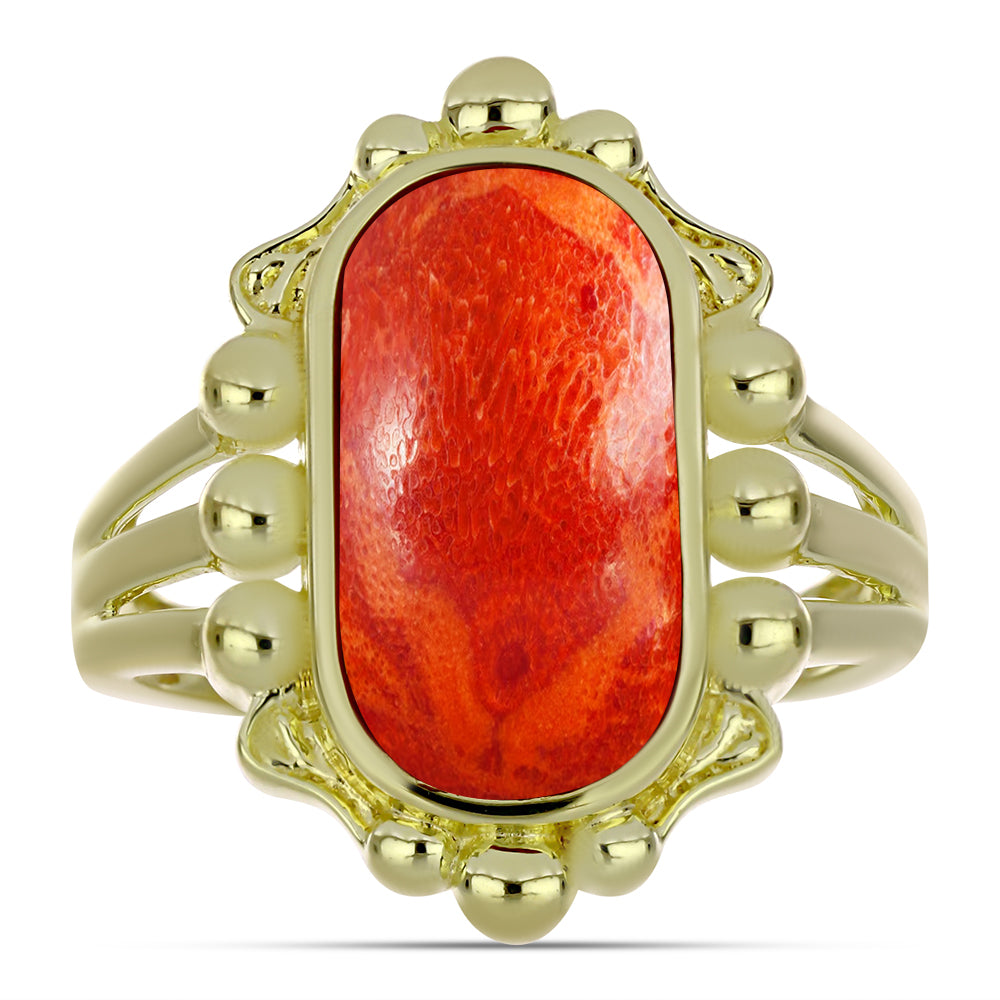 Inel din Argint 925 Placat cu Aur ( 6 grame ) cu Coral Roșu Burete 5.43 Carate