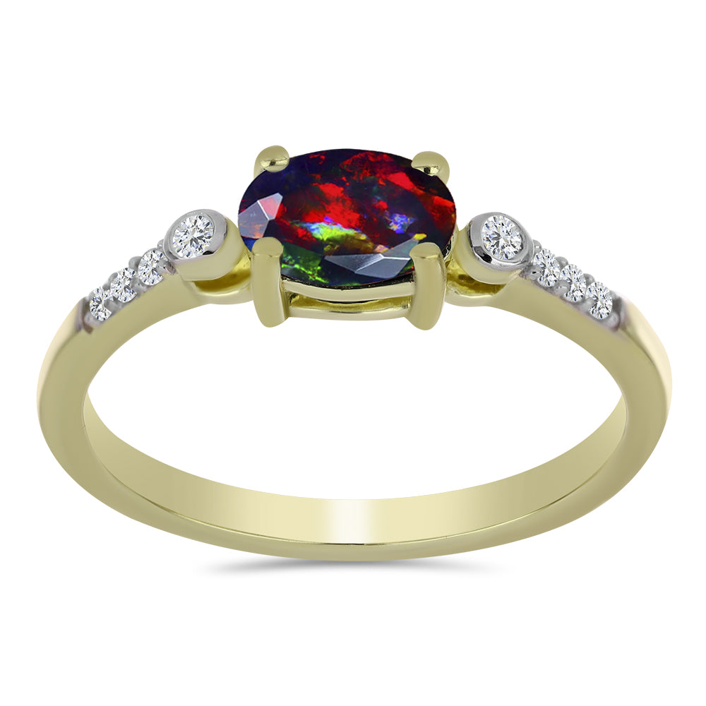 Inel din Argint 925 Placat cu Aur ( 1.86 grame ) cu Opal Etiopian Negru Lega Dembi și Topaz Alb 0.58 Carate 3 
