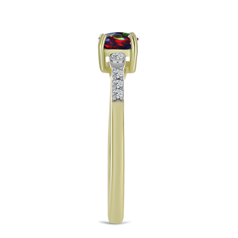 Inel din Argint 925 Placat cu Aur ( 1.86 grame ) cu Opal Etiopian Negru Lega Dembi și Topaz Alb 0.58 Carate