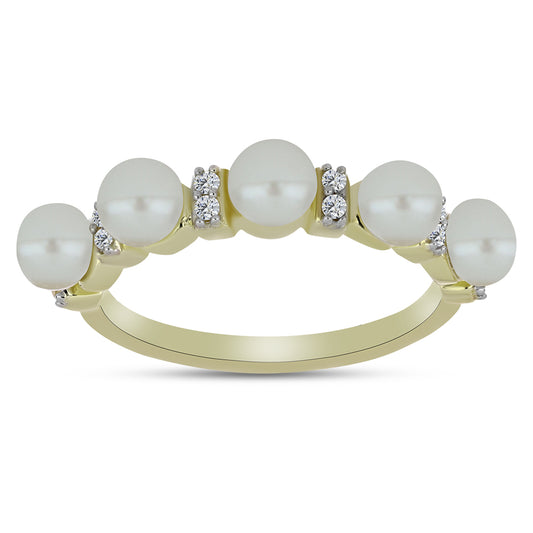 Inel din Argint 925 Placat cu Aur ( 2.65 grame ) cu Perlă de Apă Dulce Albă și Topaz Alb 2.79 Carate