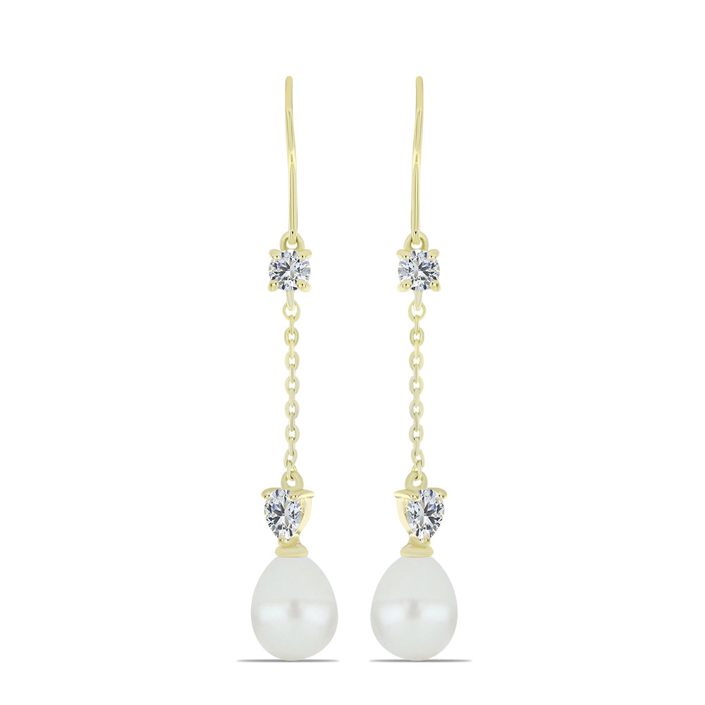 Cercei din Argint 925 Placat cu Aur ( 1.98 grame ) cu Perlă de Apă Dulce Albă și Topaz Alb 11.32 Carate
