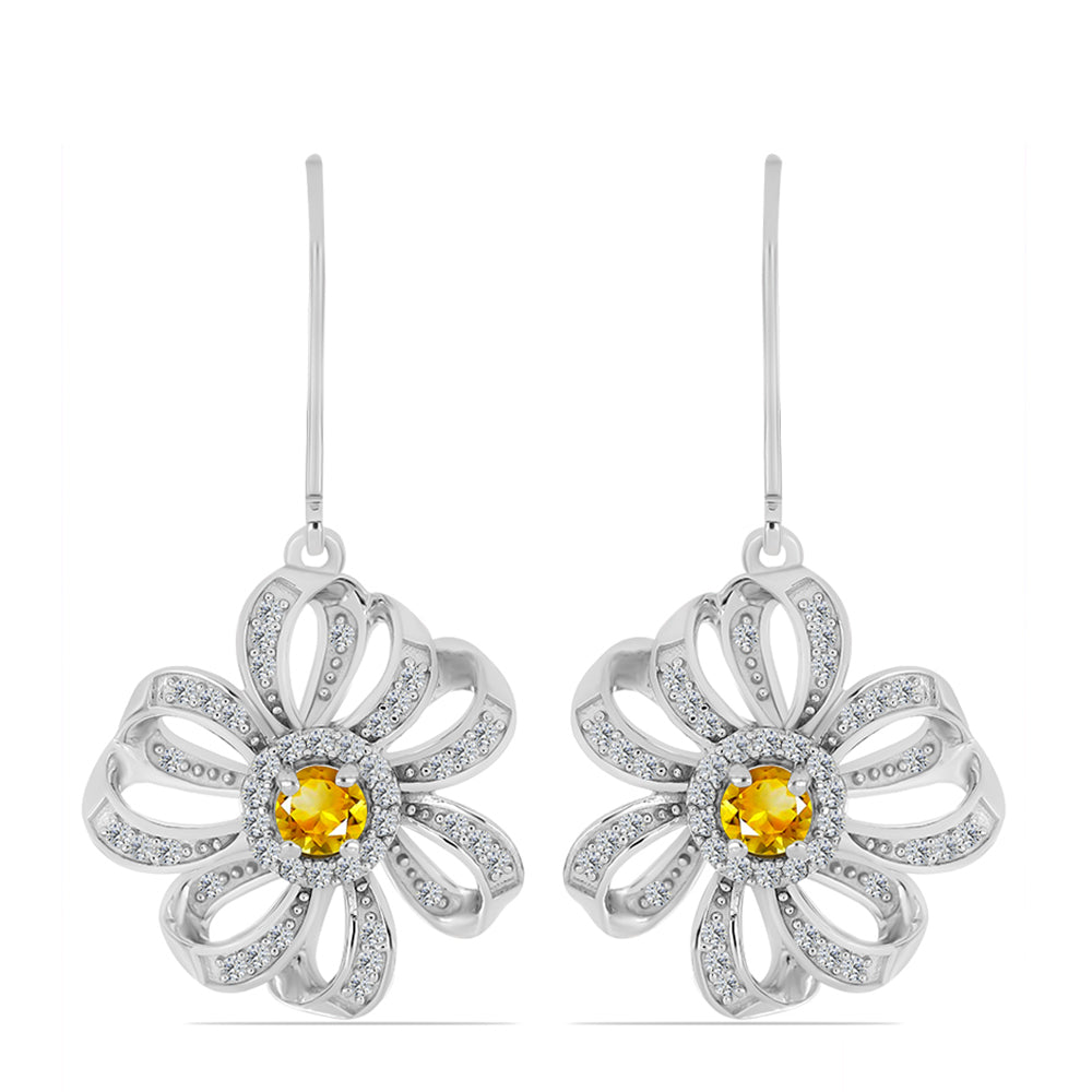 Cercei din Argint 925 ( 7.08 grame ) cu Citrin Ural și Topaz Alb 1.21 Carate 1 