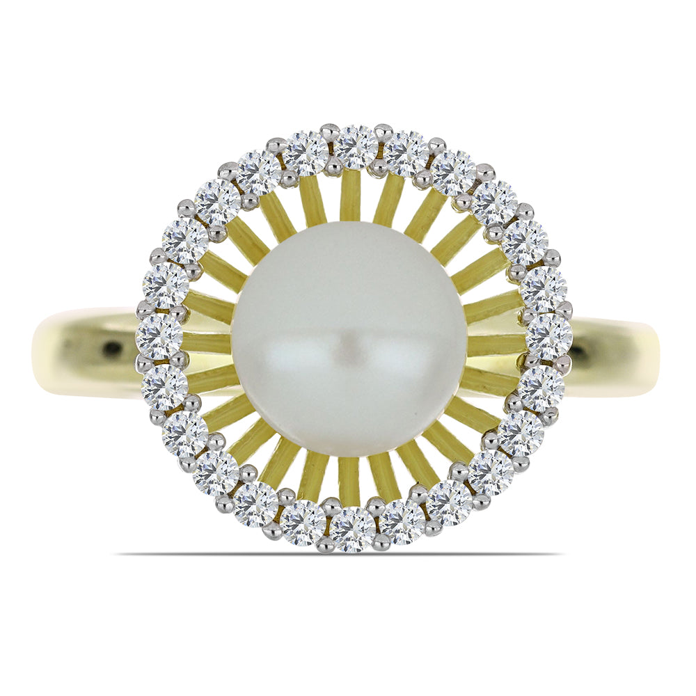 Inel din Argint 925 Placat cu Aur ( 2.75 grame ) cu Perlă de Apă Dulce Albă și Topaz Alb 3.56 Carate
