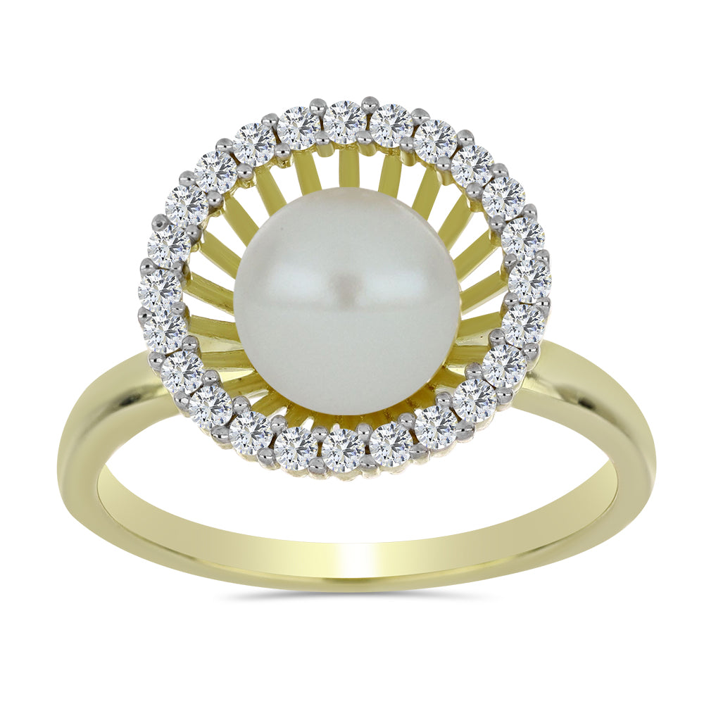 Inel din Argint 925 Placat cu Aur ( 2.75 grame ) cu Perlă de Apă Dulce Albă și Topaz Alb 3.56 Carate 3 