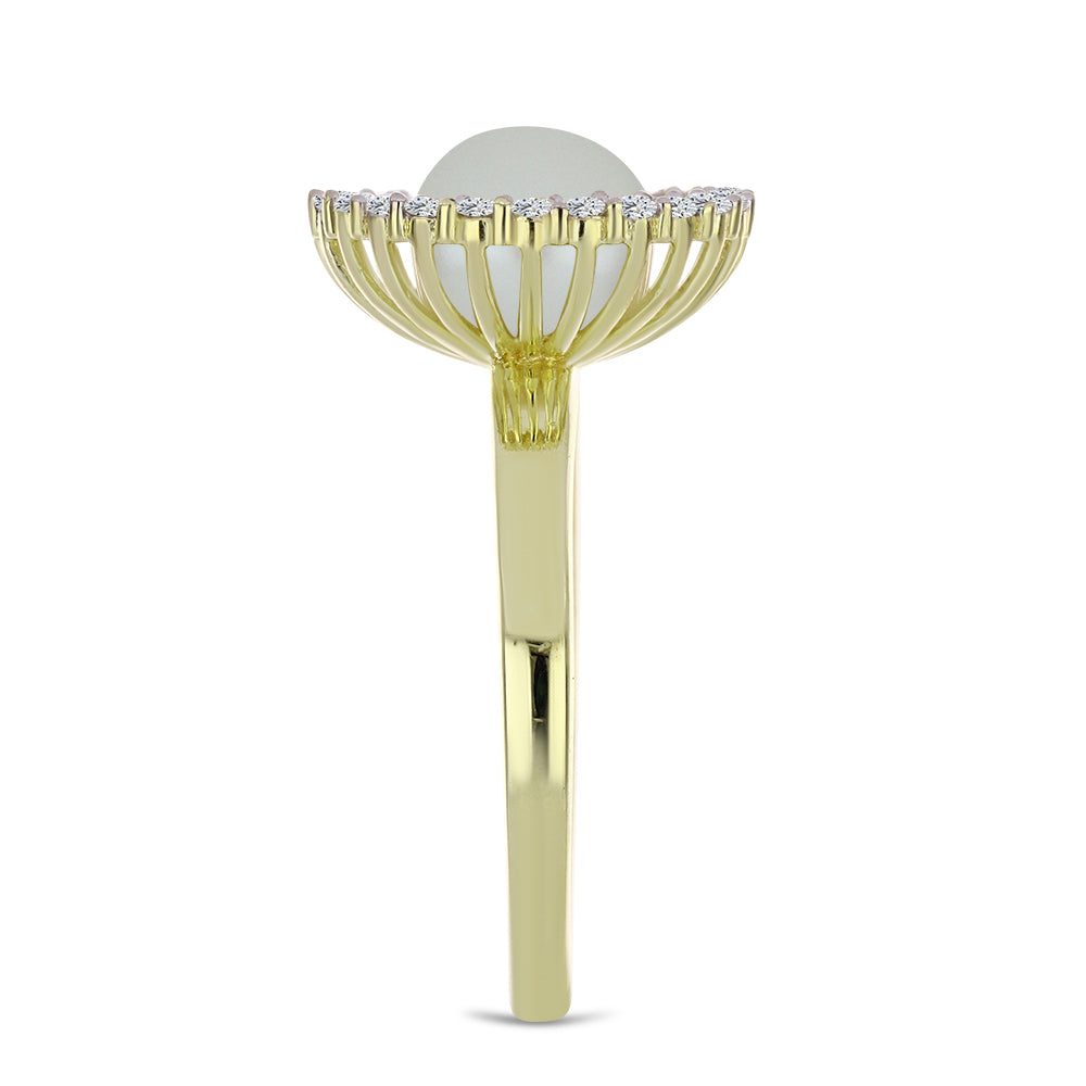 Inel din Argint 925 Placat cu Aur ( 2.75 grame ) cu Perlă de Apă Dulce Albă și Topaz Alb 3.56 Carate