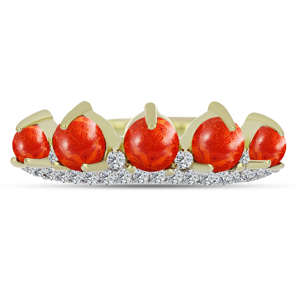 Inel din Argint 925 Placat cu Aur ( 2.26 grame ) cu Coral Roșu Burete și Topaz Alb 1.3 Carate 2 