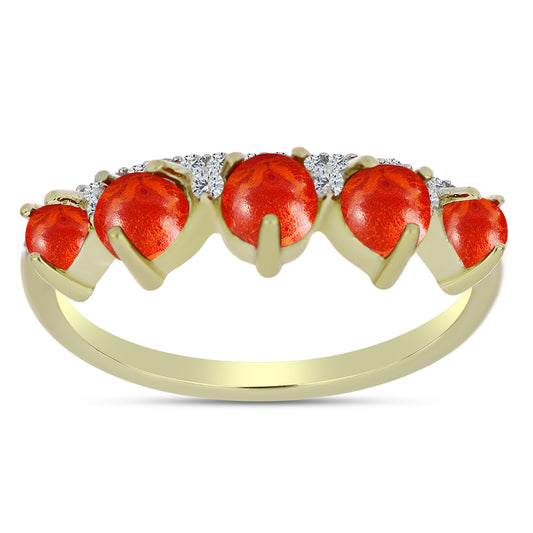 Inel din Argint 925 Placat cu Aur ( 2.26 grame ) cu Coral Roșu Burete și Topaz Alb 1.3 Carate