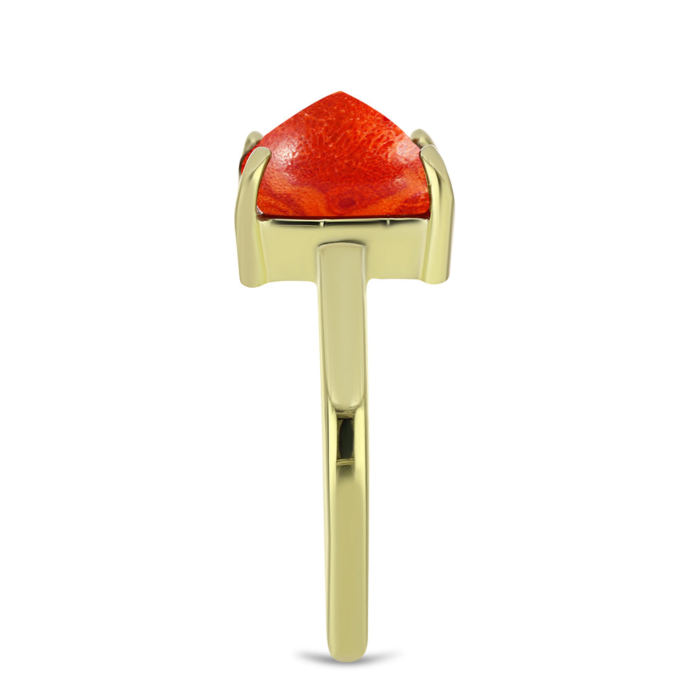 Inel din Argint 925 Placat cu Aur ( 1.85 grame ) cu Coral Roșu Burete 2.07 Carate