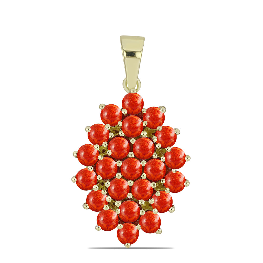 Pandantiv din Argint 925 Placat cu Aur ( 2.94 grame ) cu Coral Roșu Burete 3.21 Carate 1 