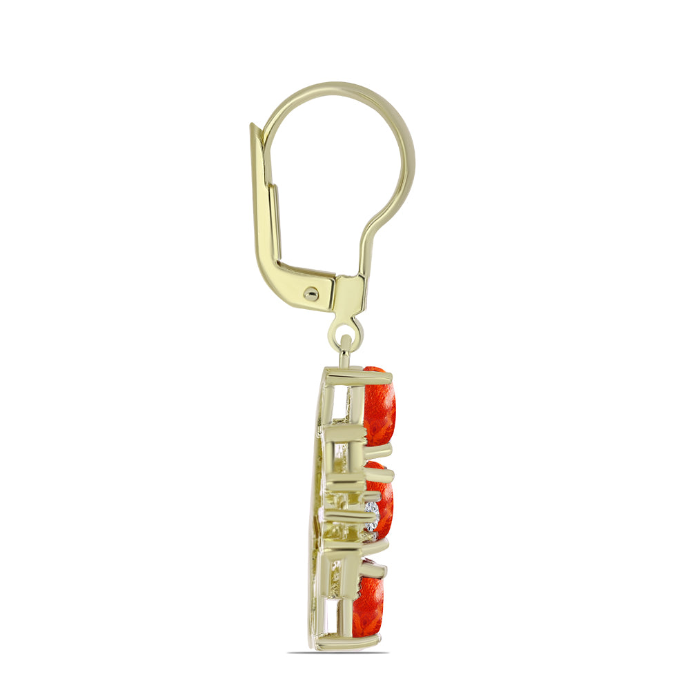 Cercei din Argint 925 Placat cu Aur ( 3.77 grame ) cu Coral Roșu Burete și Topaz Alb 2.22 Carate 2 