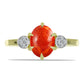 Inel din Argint 925 Placat cu Aur ( 2.3 grame ) cu Coral Roșu Burete și Topaz Alb 1.53 Carate