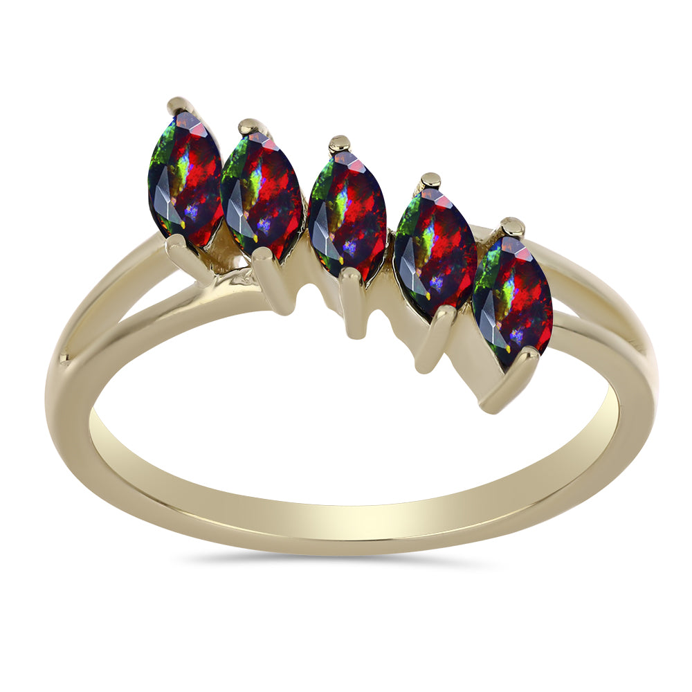 Inel din Argint 925 Placat cu Aur ( 2.1 grame ) cu Opal Etiopian Negru Lega Dembi 0.45 Carate 3 