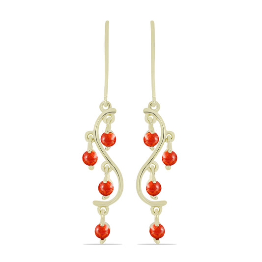 Cercei din Argint 925 Placat cu Aur ( 2.83 grame ) cu Coral Roșu Burete 1.1 Carate