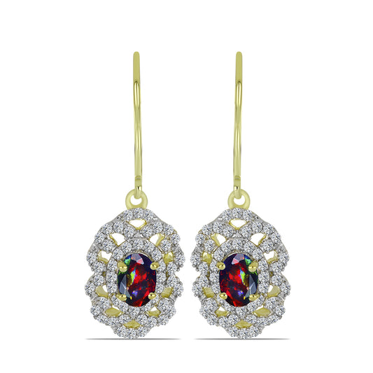 Cercei din Argint 925 Placat cu Aur ( 3.31 grame ) cu Opal Etiopian Negru Lega Dembi și Topaz Alb 1.26 Carate
