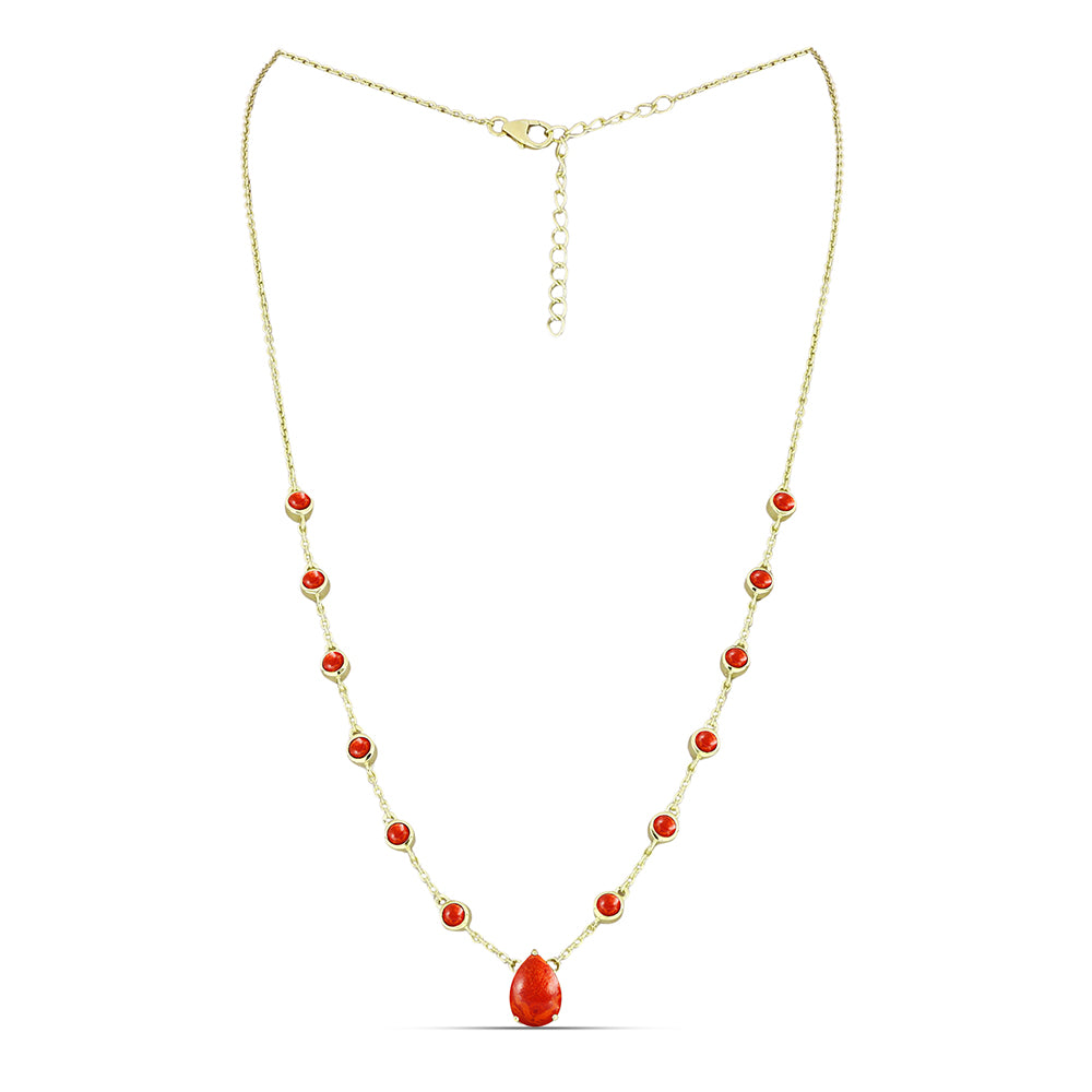 Colier din Argint 925 Placat cu Aur ( 5.36 grame ) cu Coral Roșu Burete 3.2 Carate 1 