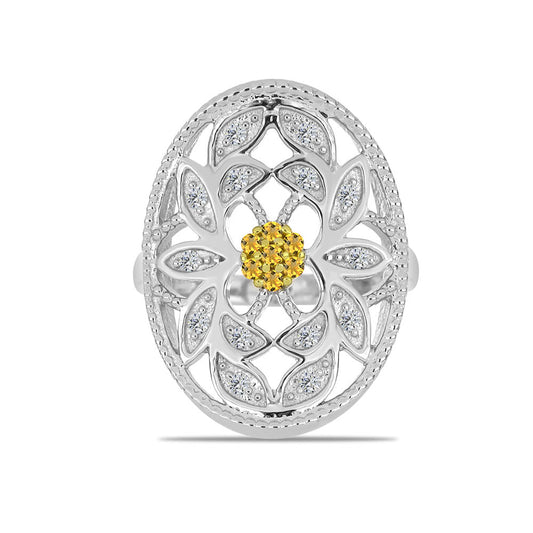 Inel din Argint 925 ( 5.46 grame ) cu Citrin Ural și Topaz Alb 0.36 Carate