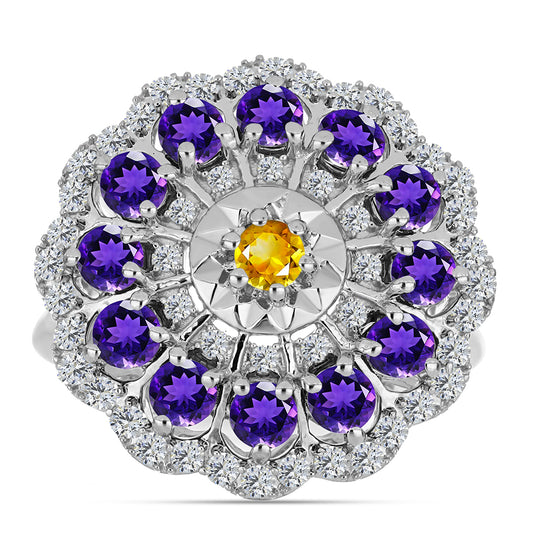 Inel din Argint 925 ( 4.61 grame ) cu Citrin Ural și Ametist Marocan 2.34 Carate