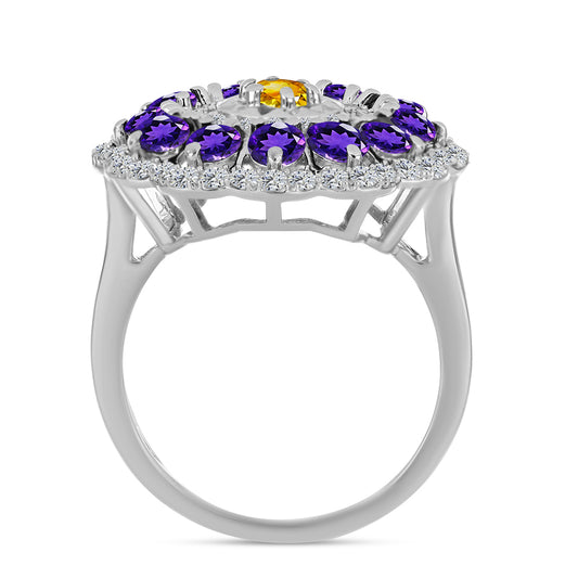 Inel din Argint 925 ( 4.61 grame ) cu Citrin Ural și Ametist Marocan 2.34 Carate