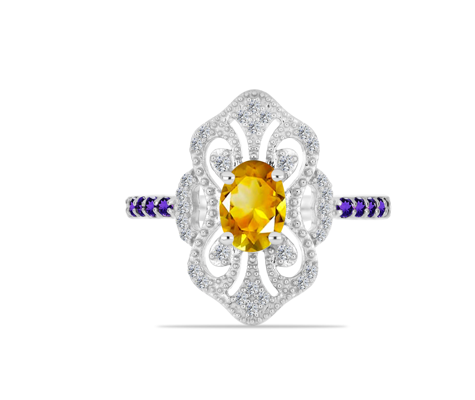 Inel din Argint 925 ( 3.19 grame ) cu Citrin Ural și Ametist Marocan 1.1 Carate 1 