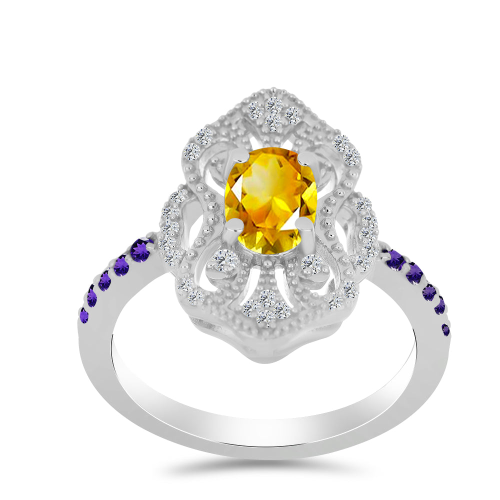 Inel din Argint 925 ( 3.19 grame ) cu Citrin Ural și Ametist Marocan 1.1 Carate 3 