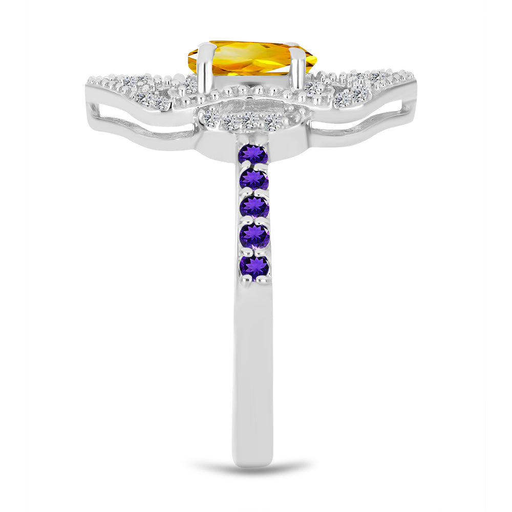 Inel din Argint 925 ( 3.19 grame ) cu Citrin Ural și Ametist Marocan 1.1 Carate 4 