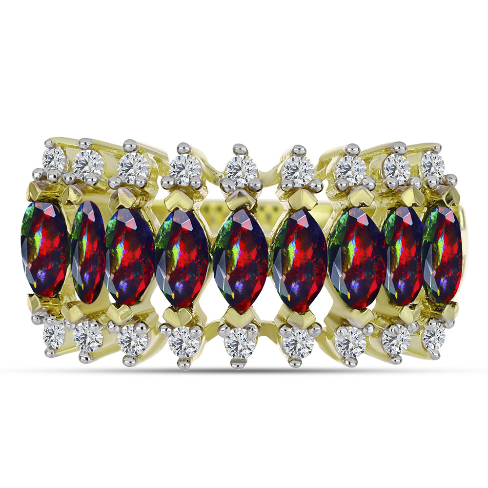 Inel din Argint 925 Placat cu Aur ( 3.36 grame ) cu Opal Etiopian Negru Lega Dembi și Topaz Alb 1.13 Carate 1 