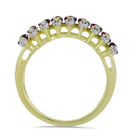 Inel din Argint 925 Placat cu Aur ( 3.36 grame ) cu Opal Etiopian Negru Lega Dembi și Topaz Alb 1.13 Carate