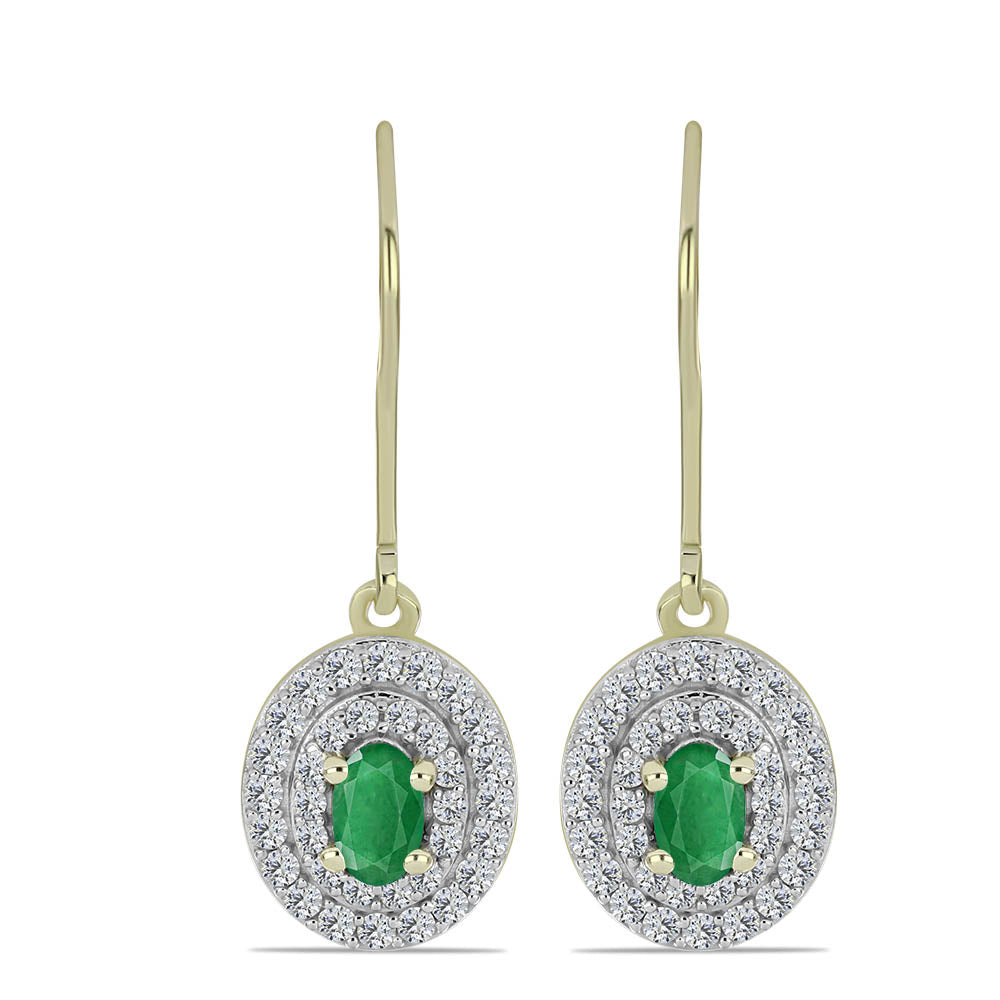 Cercei din Argint 925 Placat cu Aur ( 2.81 grame ) cu Smarald Zambian și Topaz Alb 1.07 Carate 1 