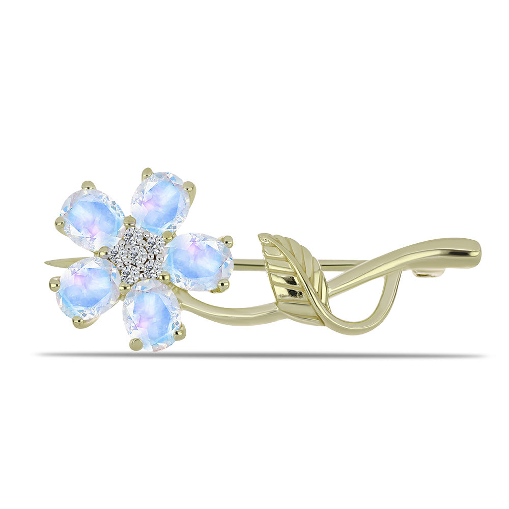 Broşă din Argint 925 Placat cu Aur ( 2.89 grame ) cu Piatra Lunii Curcubeu și Topaz Alb 1.72 Carate